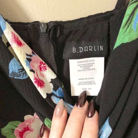 🌿 Drape Front Floral Little Black Dress - Picture 6 of 7